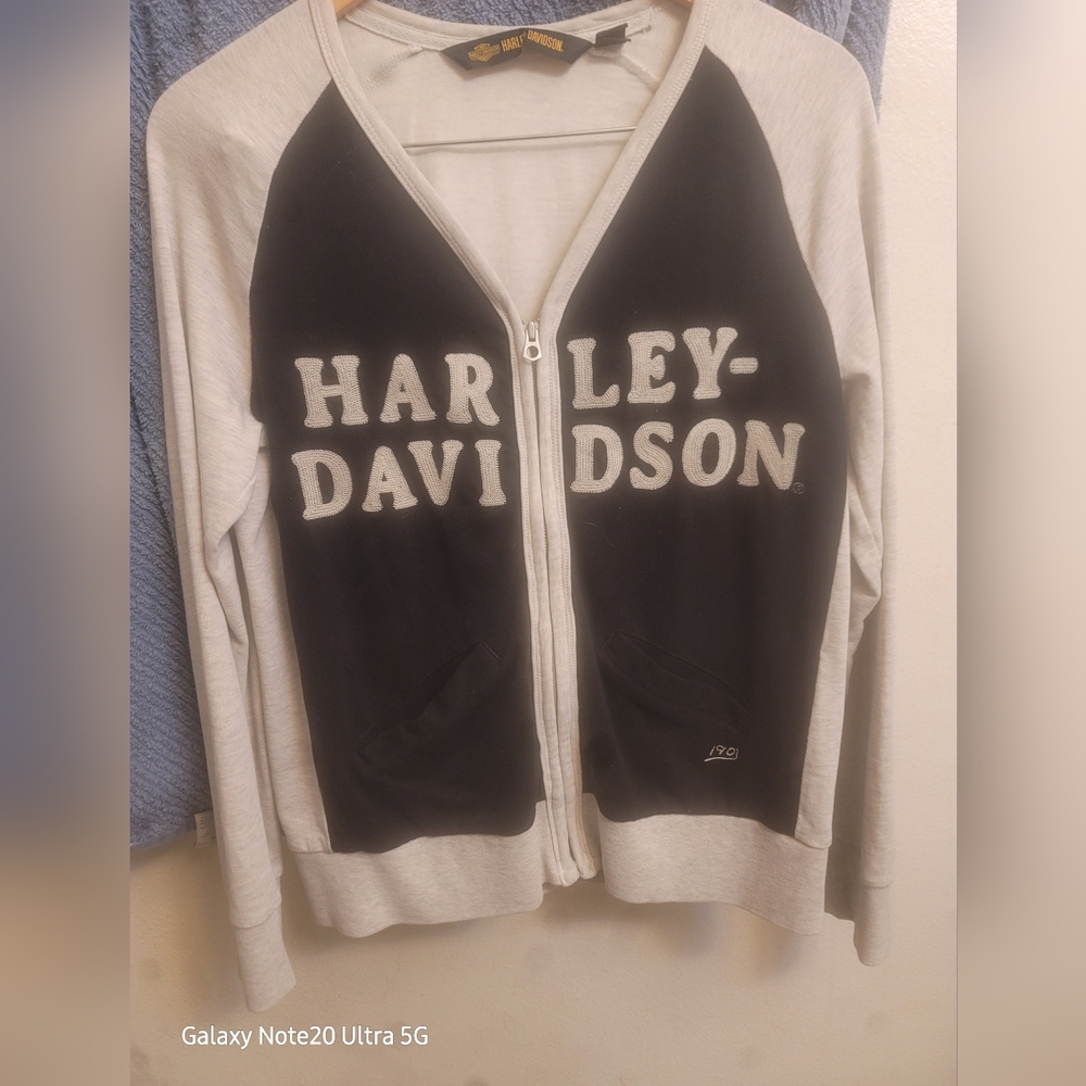 Harley-Davidson Varsity Zip-Up Hoodie, Navy and Light Grey. Size L